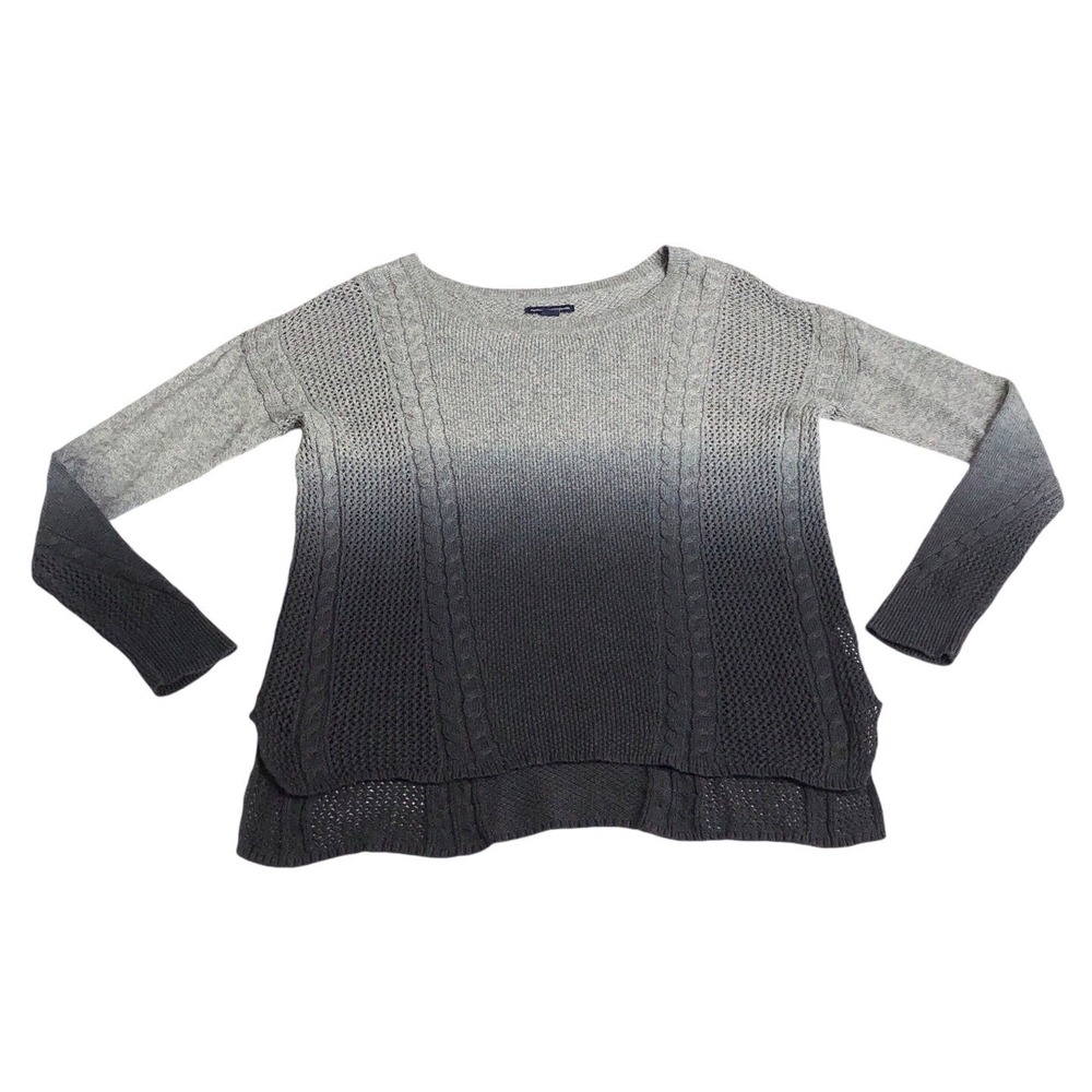 American Eagle Outfitters Cable Knit Sweater Womens S Gray Ombre Wool Blend Prep